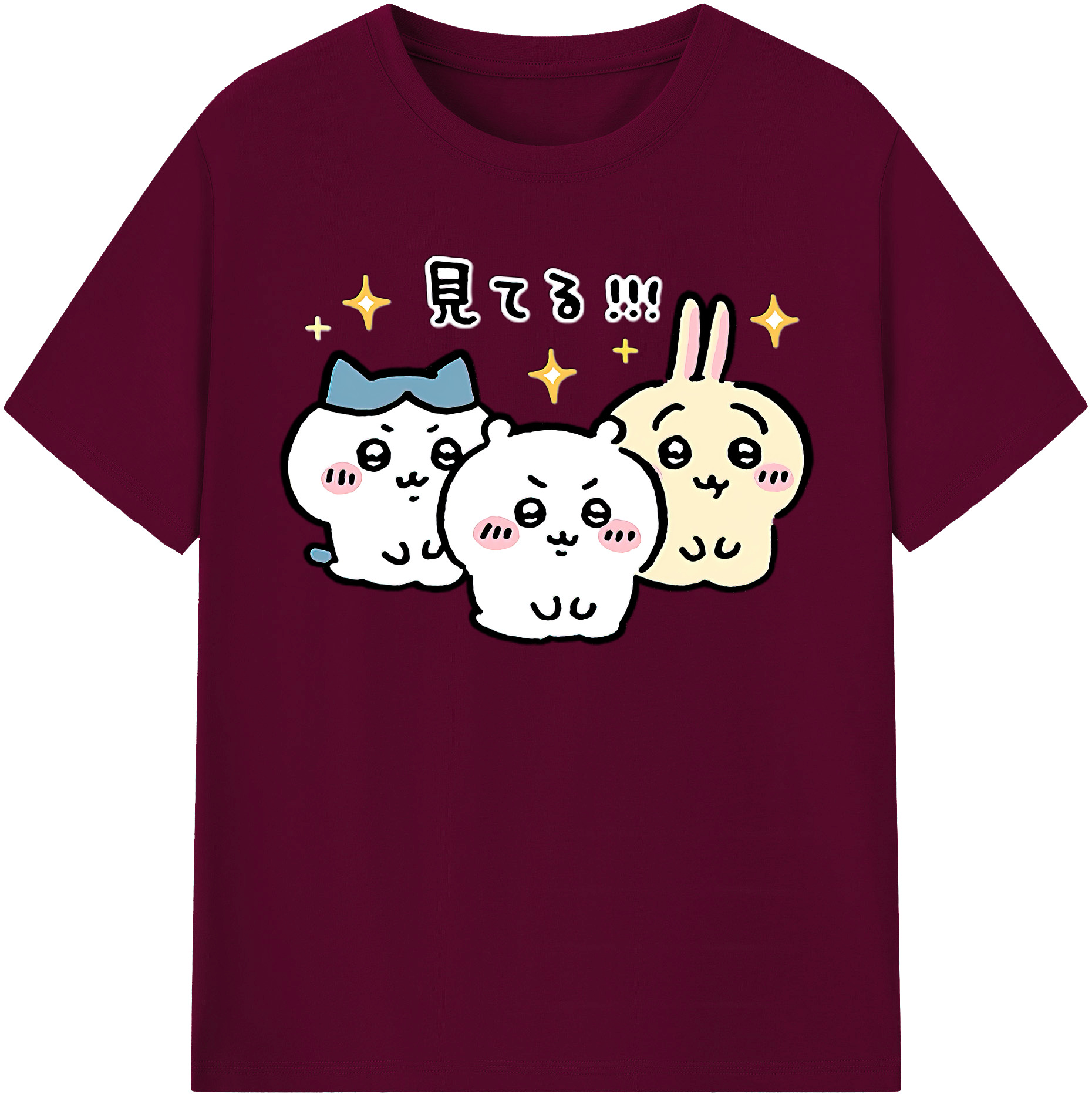 （画像用） ちいかわ ハチワレ Chii-kawa hachiware レディースカジュアルプリントTシャツ（綿100％）